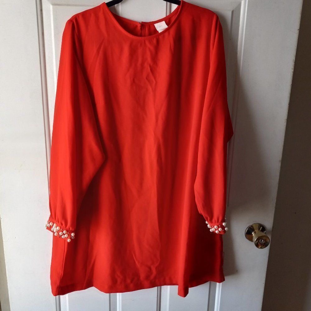 NWT H&M Red dress with White and Silver colored beads at Cuffs